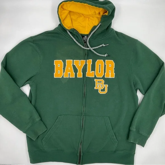 Baylor University Y2K Hooded Zip Sweatshirt Hoodie Green Gold Men’s XL - Picture 1 of 12